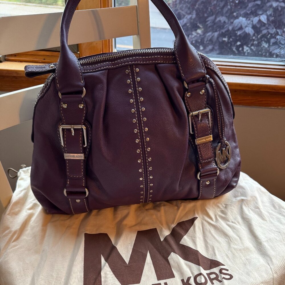 Michael Kors Studded Tote in Rich Plum 💜 Travel-Ready